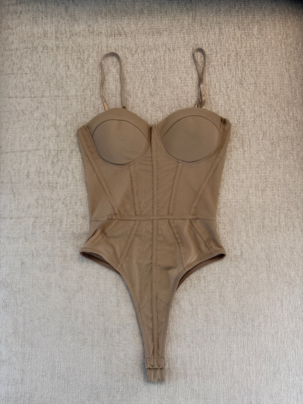Tan/Nude Structured Sheer Panel Corset Bustier Style Bodysuit